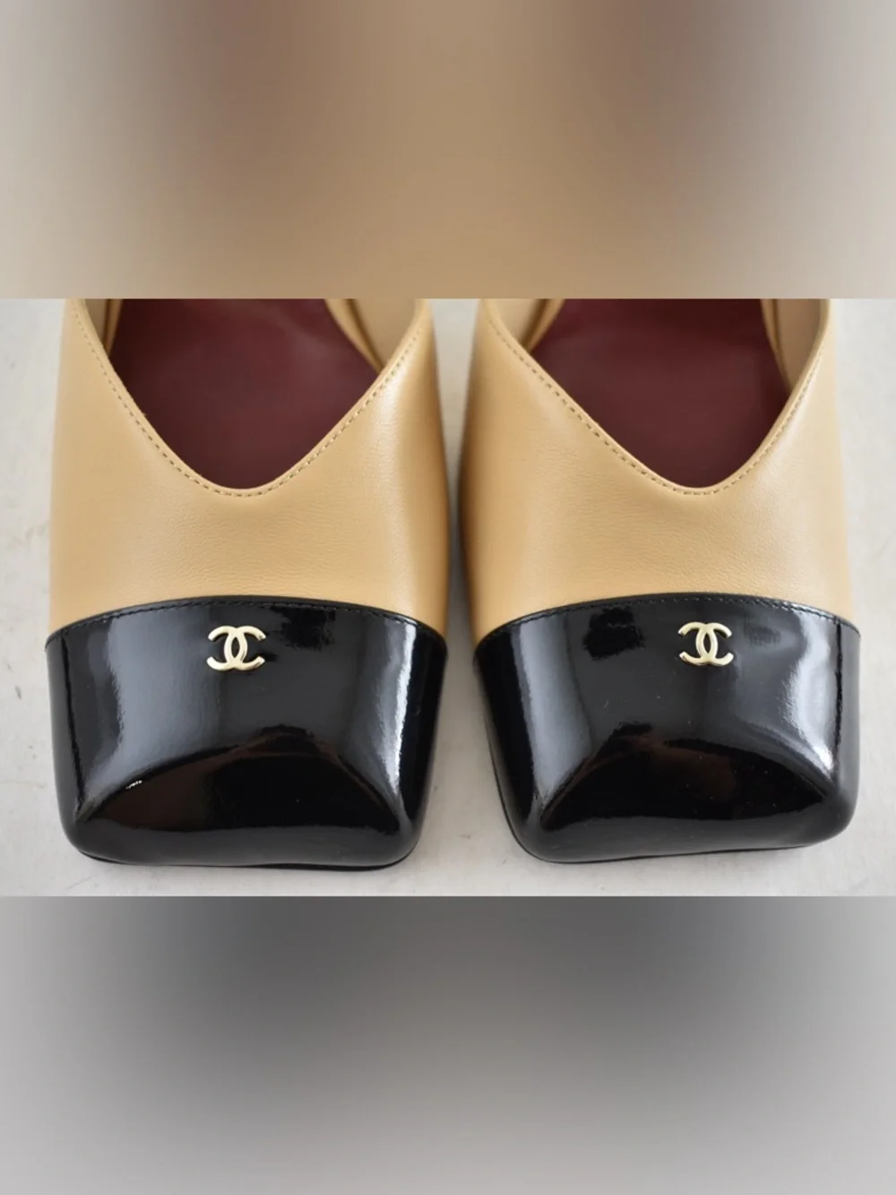 Chanel 26S Blazy Beige Black Square Toe Sling CC Slingback Block Heel Pump 40 - Picture 7 of 16